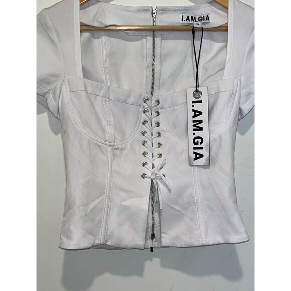 NWT I.AM.GIA Evita White Lace-Up Corset Top Small Womens - Picture 6 of 10